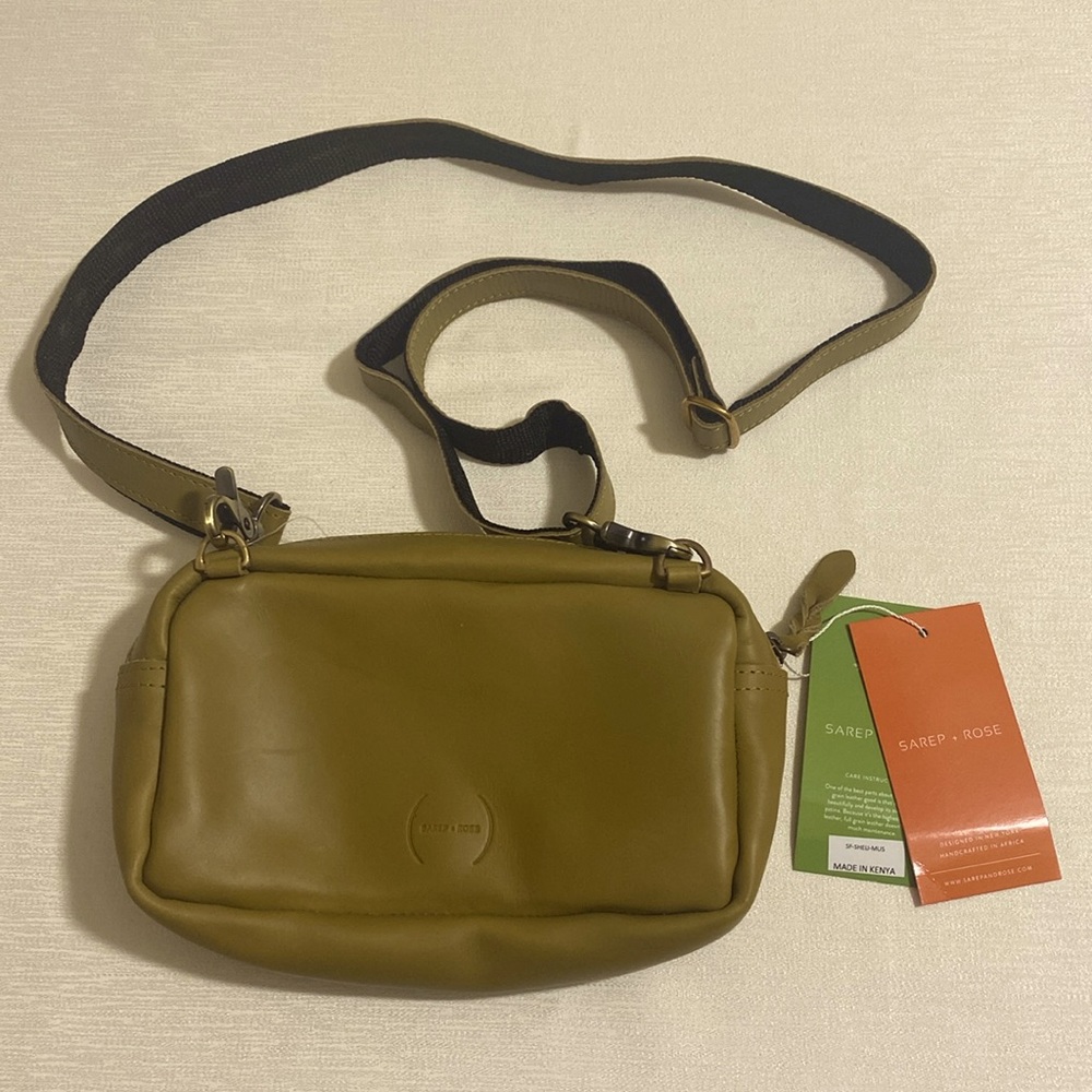 SAREP + ROSE Rectangular Sage Green Leather Crossbody Handbag